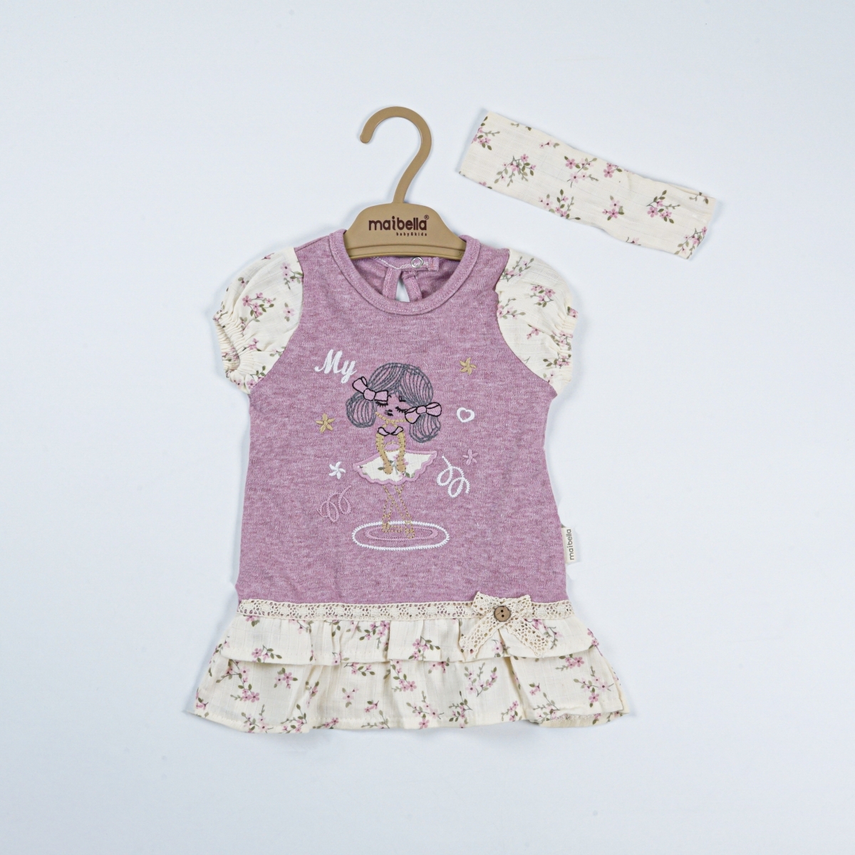 BALERİN NAKIŞLI MÜSLİN BANDANALI ELBİSE