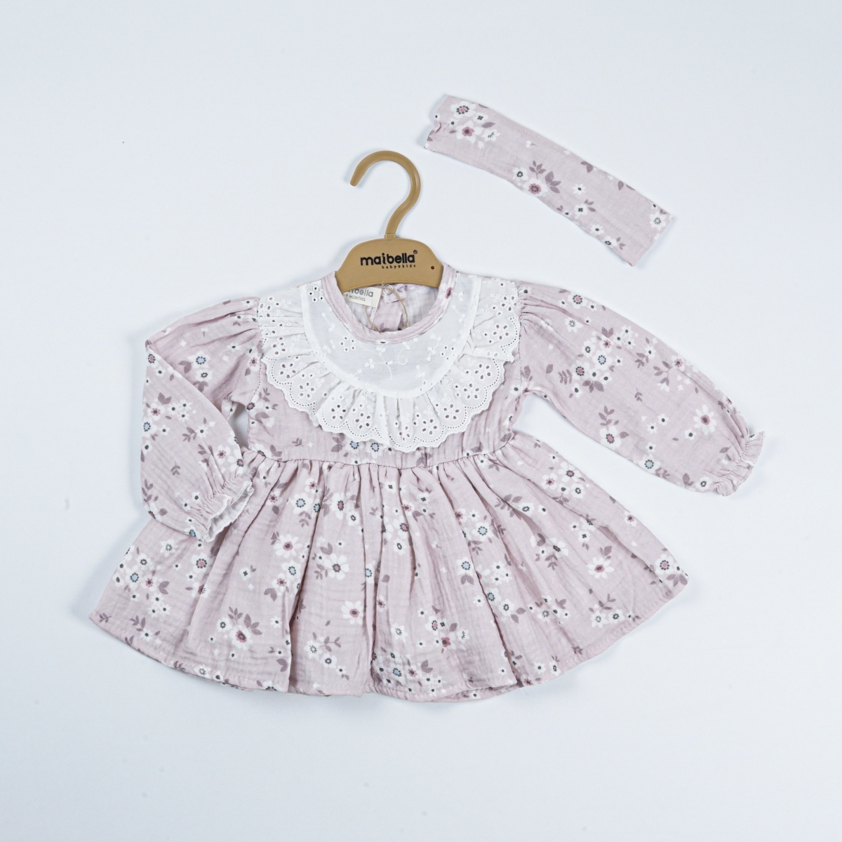 YAKASI FİSTOLU UZUN KOLLU MİNİK ÇİÇEKLİ ELBİSE