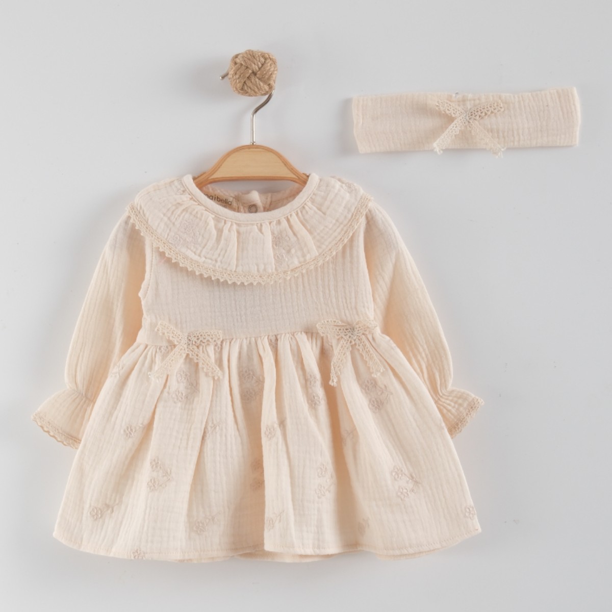 YAKALI NAKIŞLI MÜSLİN ELBİSE