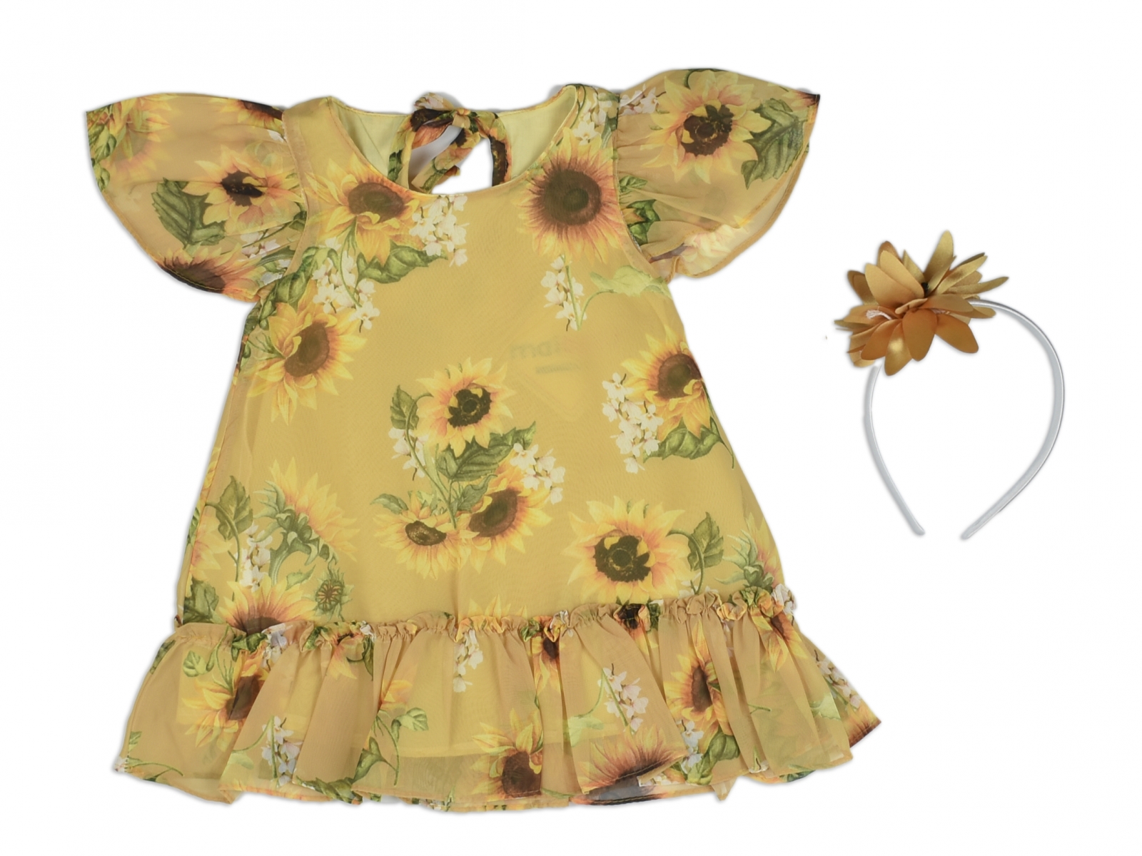 AYÇİÇEKLİ ŞİFON TAÇLI ELBİSE 1-4 YAŞ