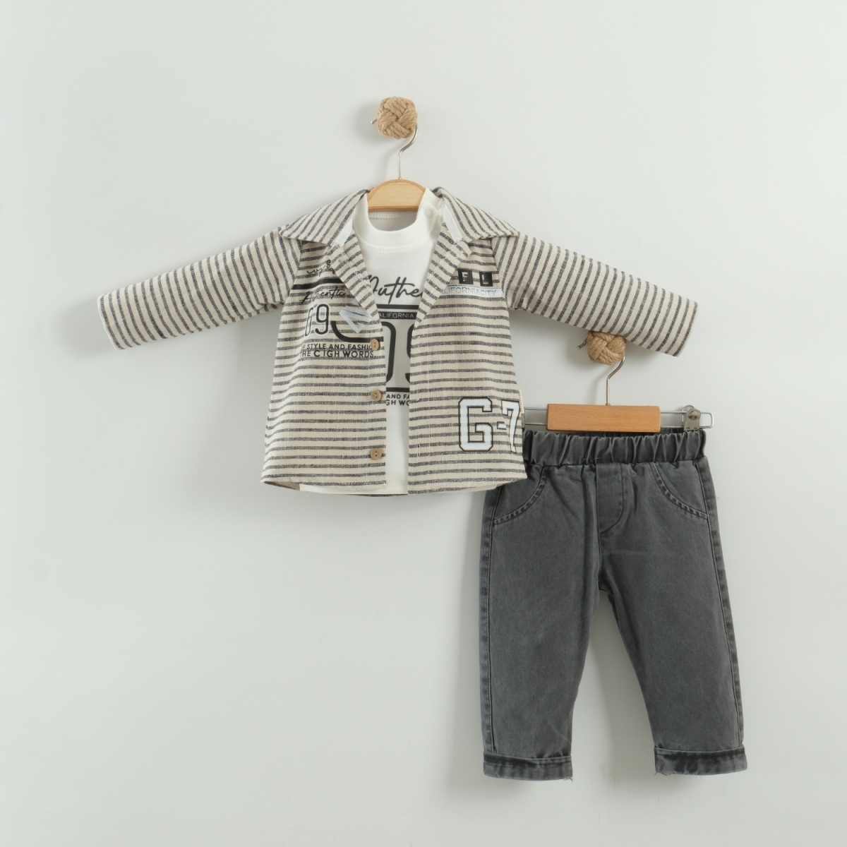 ÇİZGİLİ GÖMLEK KOT PANTOLON 3 LÜ TAKIM