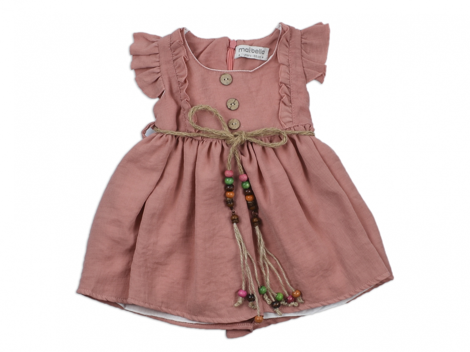 KOLLARI FIRFIRLI HASIR KEMERLİ ELBİSE