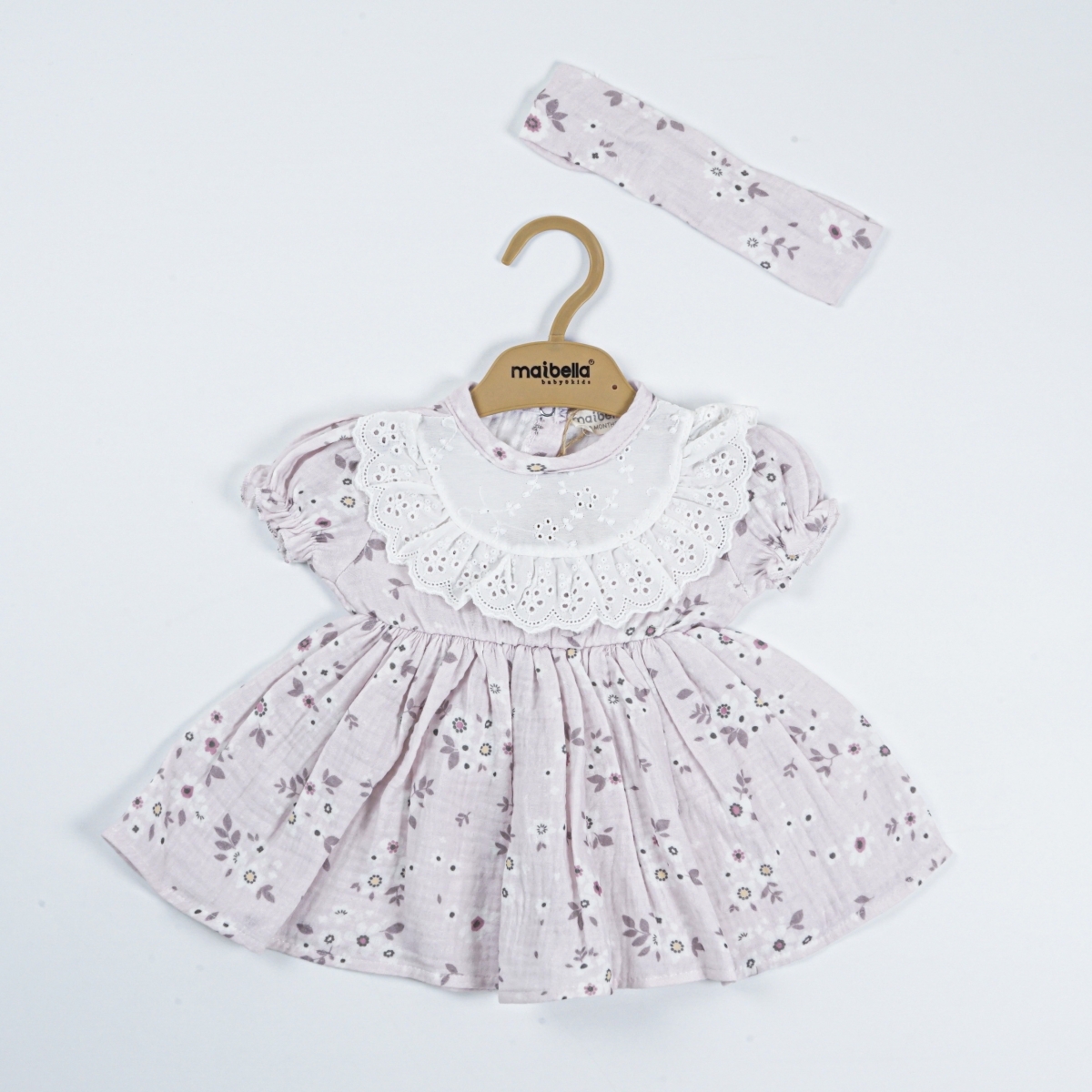 YAKASI FİSTOLU KISA KOLLU MİNİK ÇİÇEKLİ ELBİSE