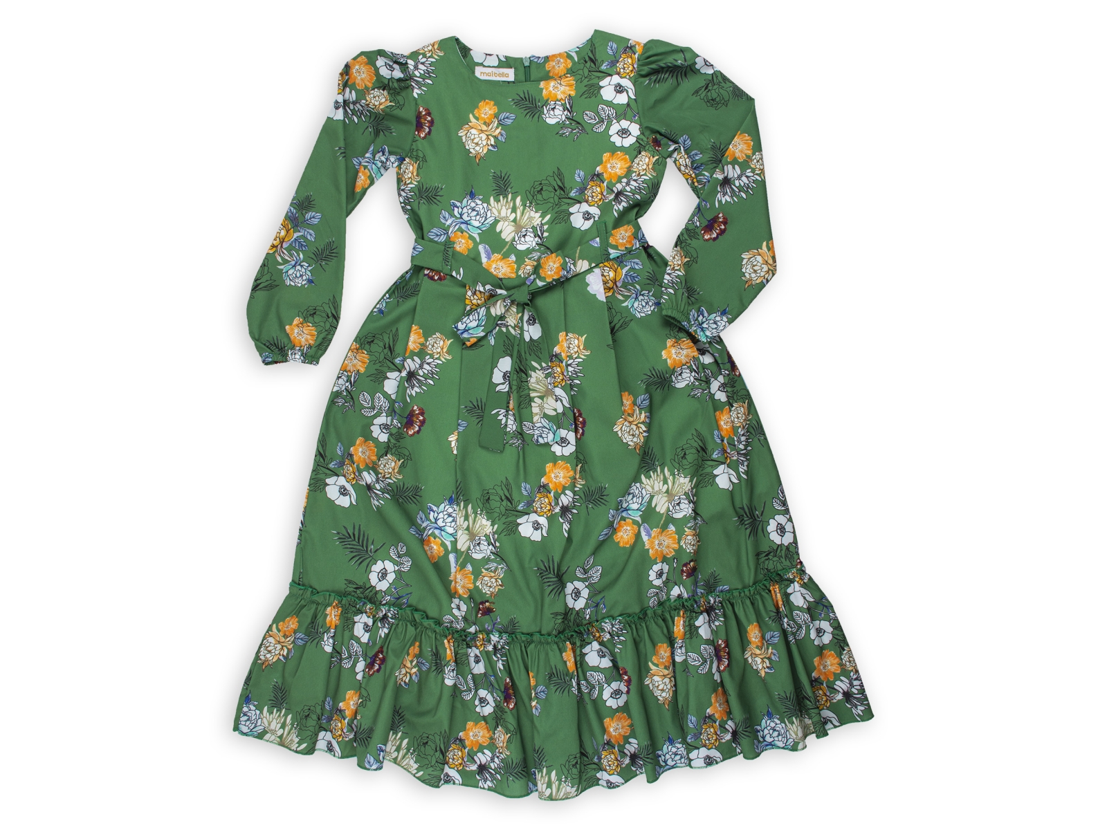 ÇİÇEKLİ UZUN KOLLU KREP ELBİSE 9-12 YAŞ