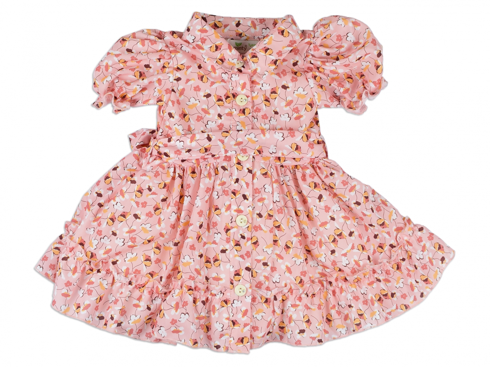 ÖNDEN DÜĞMELİ ÇİÇEKLİ ELBİSE