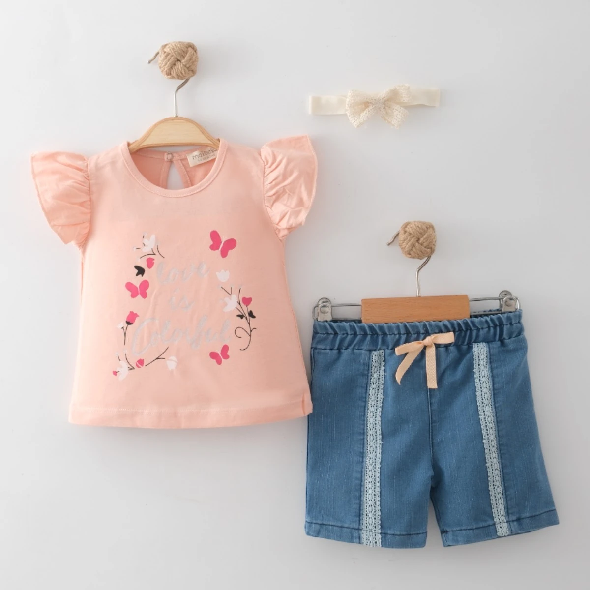 MAİ01-1223-2 ÇİÇEK BASKILI KOT ŞORTLU 3 LÜ TAKIM