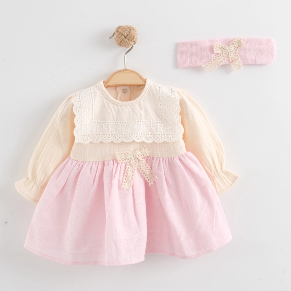 MAİ01-20028 DANTELLİ YAKA UZUN KOL MÜSLİN ELBİSE