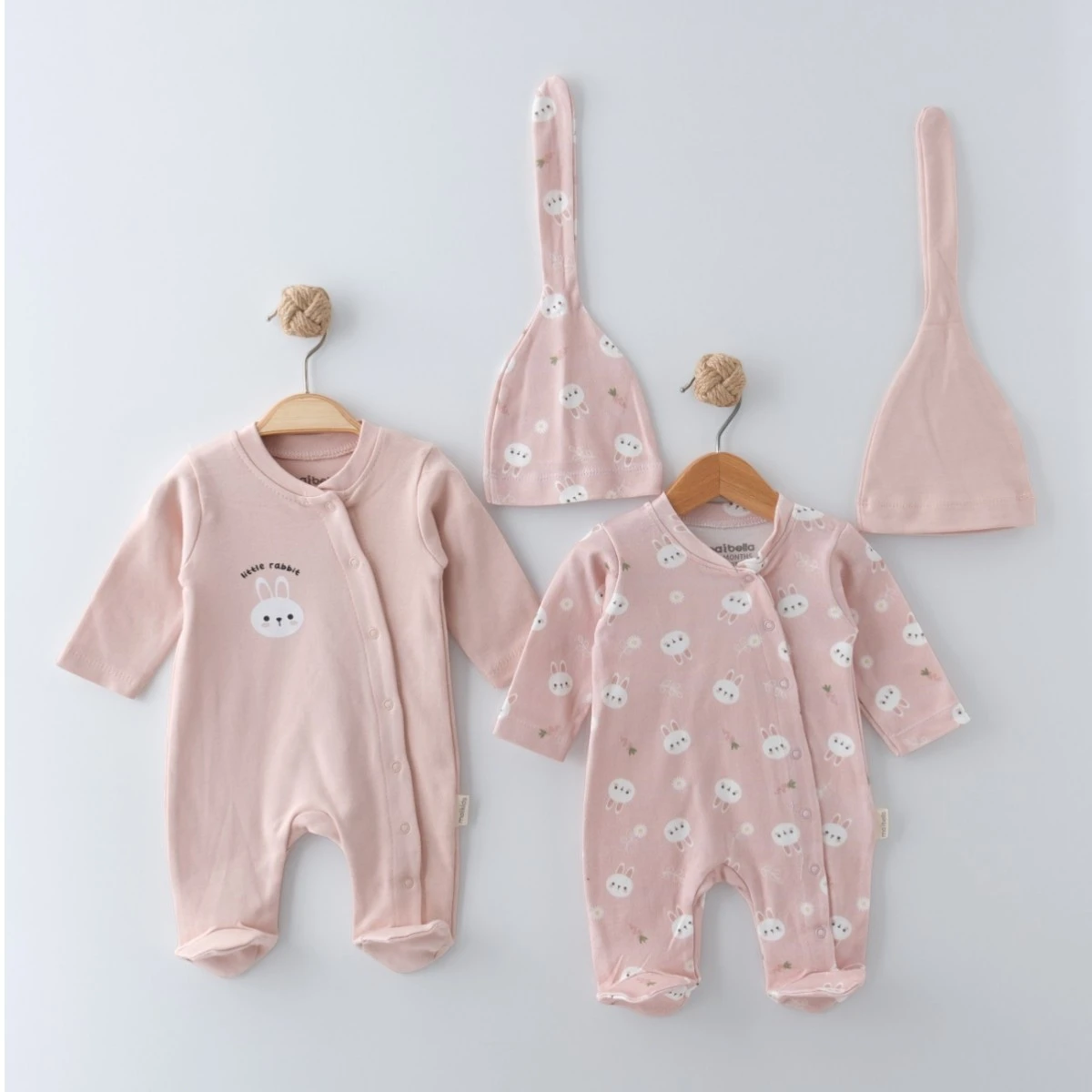 MAİ01-70087 TAVŞAN BASKILI ŞAPKALI 2 Lİ TULUM