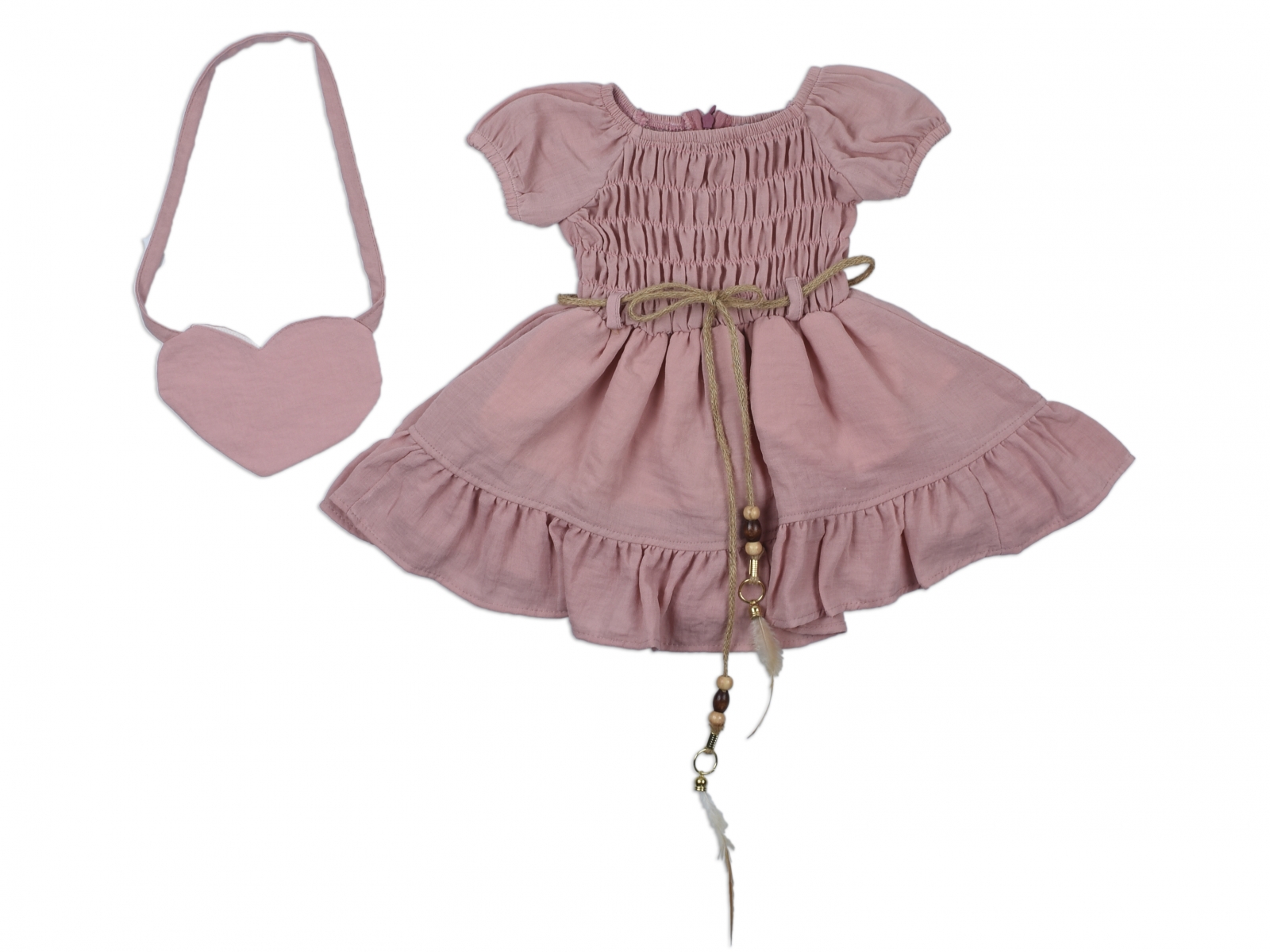 ÇANTALI HASIR KEMERLİ ELBİSE 2-5 YAŞ