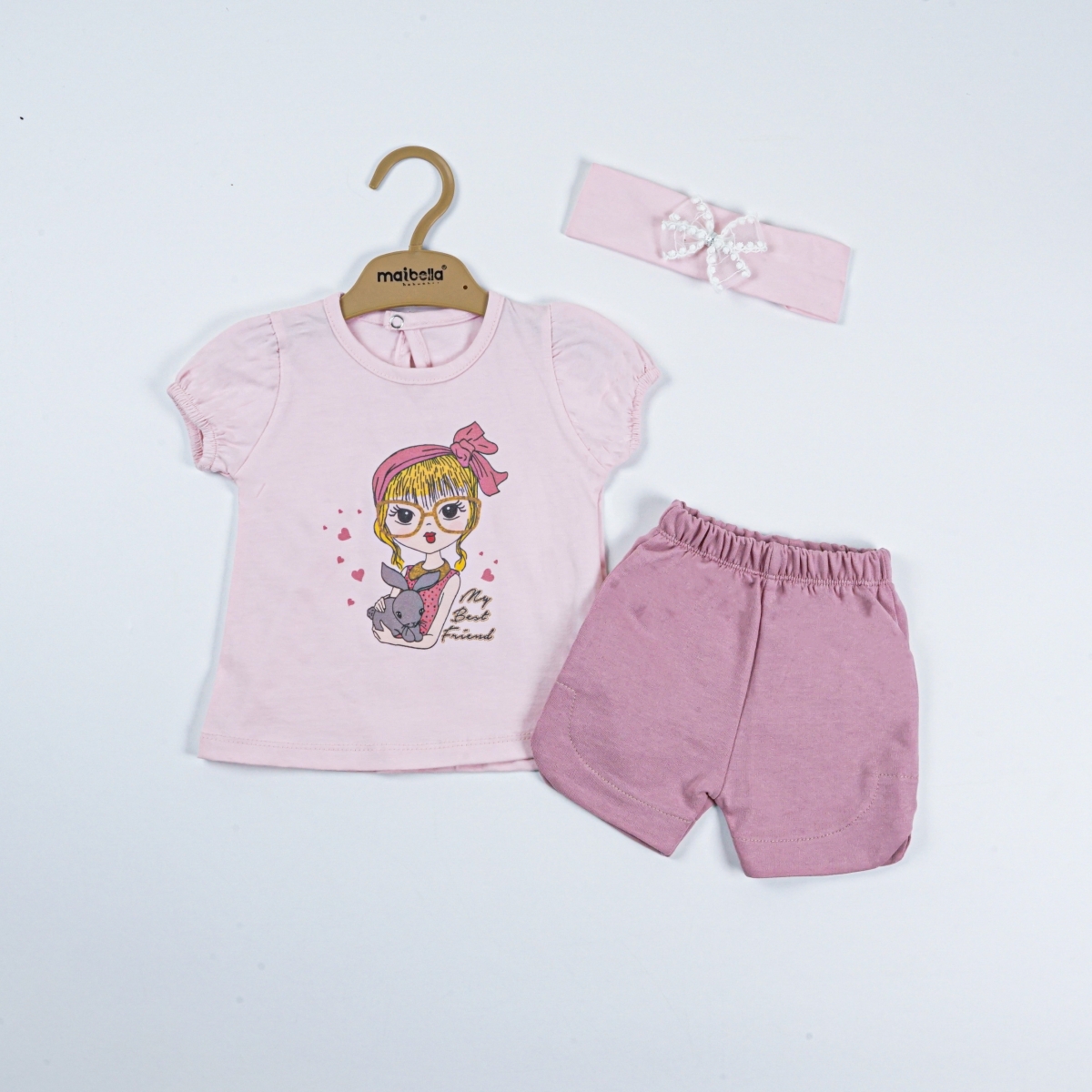 KIZ BASKILI MY BEST FRİEND BANDANALI 3 LÜ YAZLIK TAKIM