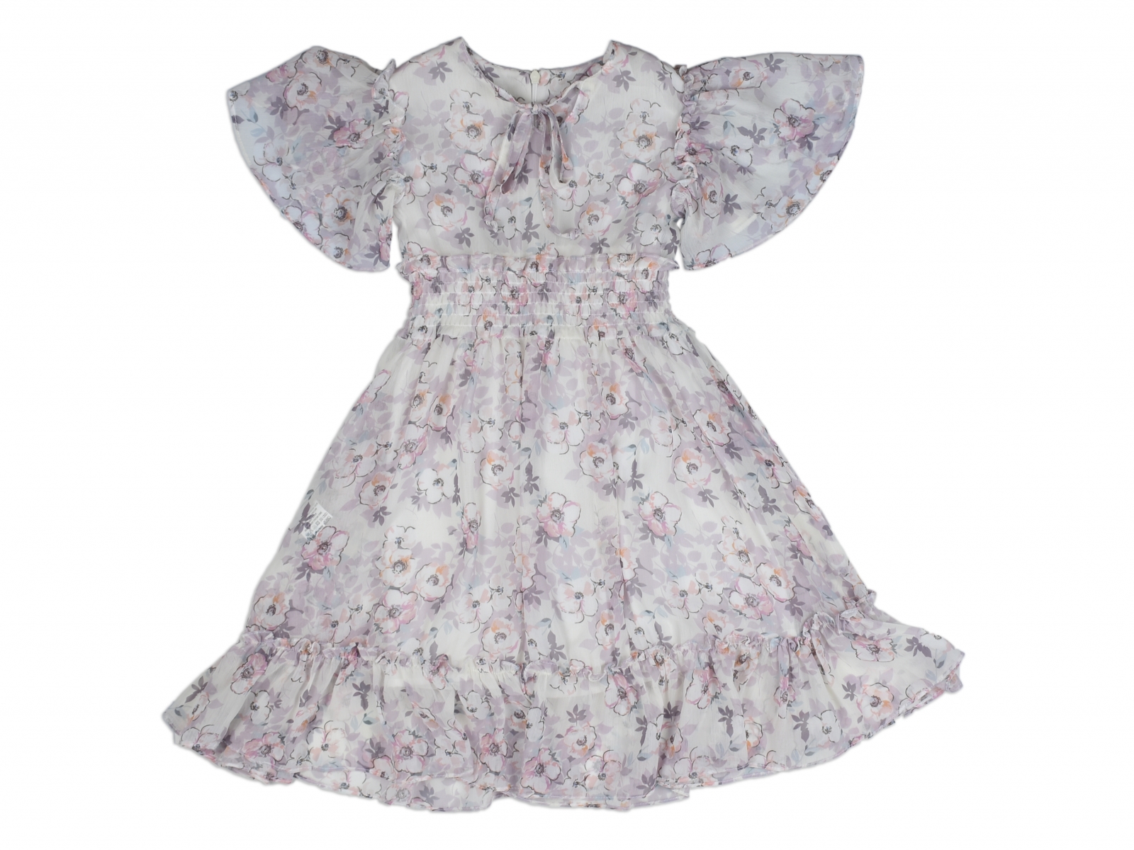 BEL LASTİKLİ YAKA BAĞLAMALI ÇİÇEKLİ 5-8 ELBİSE