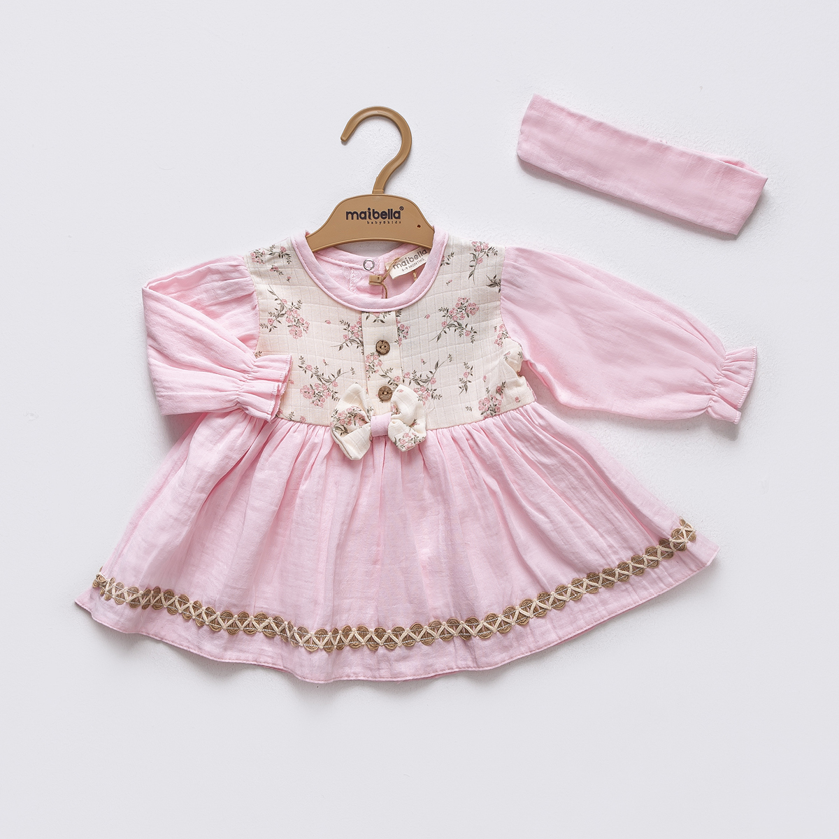 UZUN KOLLU ÇİÇEKLİ ELBİSE