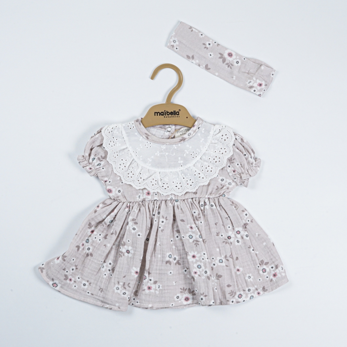 YAKASI FİSTOLU KISA KOLLU MİNİK ÇİÇEKLİ ELBİSE