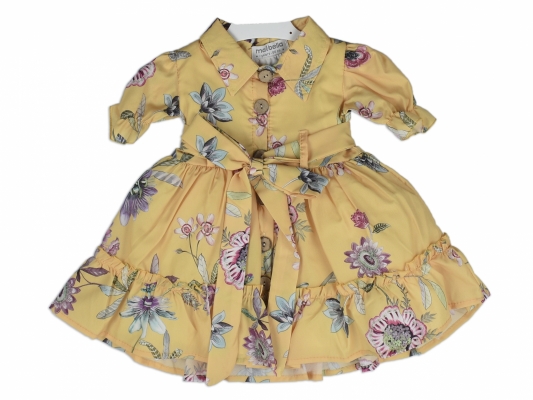 BÜYÜK ÇİÇEKLİ ETEK UCU FIRFIRLI ELBİSE