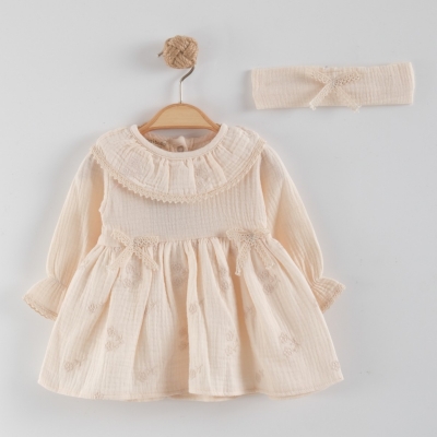 YAKALI NAKIŞLI MÜSLİN ELBİSE