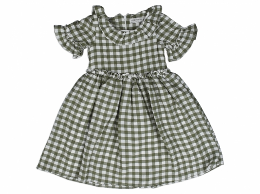 KARELİ DESENLİ FIRFIRLI ELBİSE