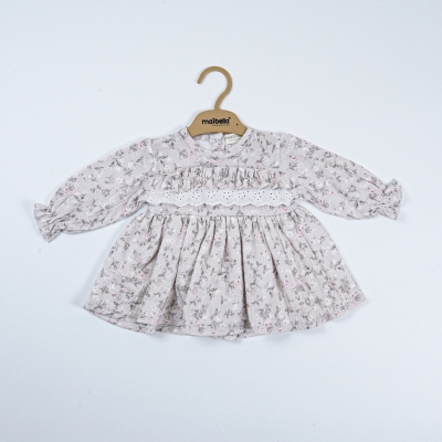 UZUN KOL MÜSLİN ÇİÇEKLİ ELBİSE