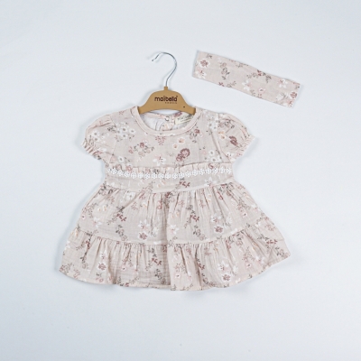 KISA KOL MÜSLİN ÇİÇEKLİ ELBİSE