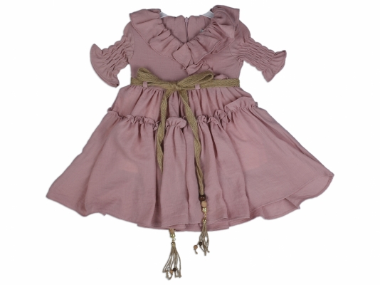 HASIR KEMERLİ DÜZ ELBİSE 6-9 YAŞ