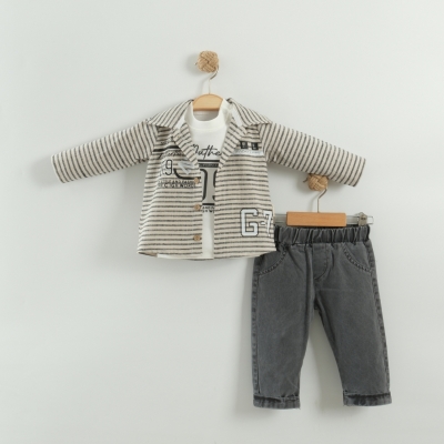 ÇİZGİLİ GÖMLEK KOT PANTOLON 3 LÜ TAKIM