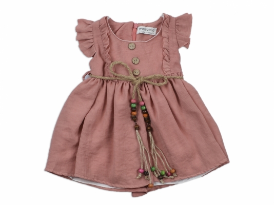 KOLLARI FIRFIRLI HASIR KEMERLİ ELBİSE