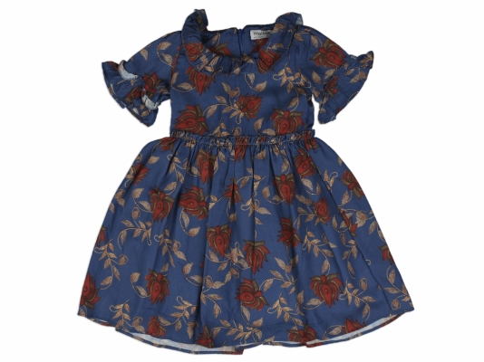 KÜPELİ ÇİÇEK DESENLİ FIRFIRLI ELBİSE