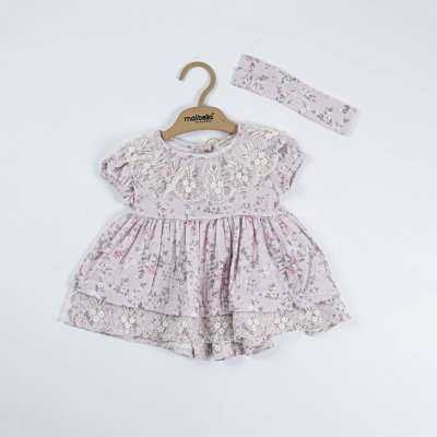 DANTELLİ YAKA KISA KOL MÜSLİN ÇİÇEKLİ ELBİSE