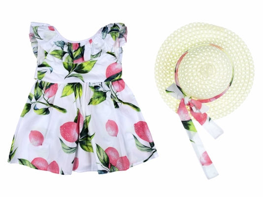 LİMON DESENLİ ŞAPKALI ELBİSE