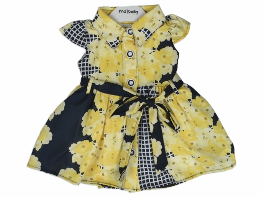 KARE ÇİÇEKLİ ÖNDEN DÜĞMELİ ELBİSE