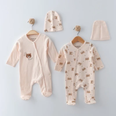 MAİ01-70066-1 CUTE BEARS BASKILI ŞAPKALI 2 Lİ TULUM