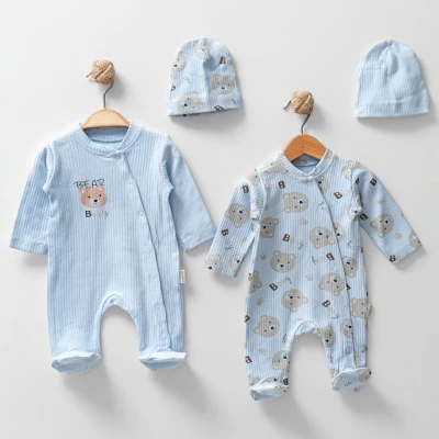 MAİ01-70122 BEAR BABY BASKILI ŞAPKALI 2 Lİ TULUM