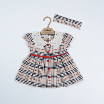 EKOSE DESENLİ YAKASI FİSTOLU ELBİSE