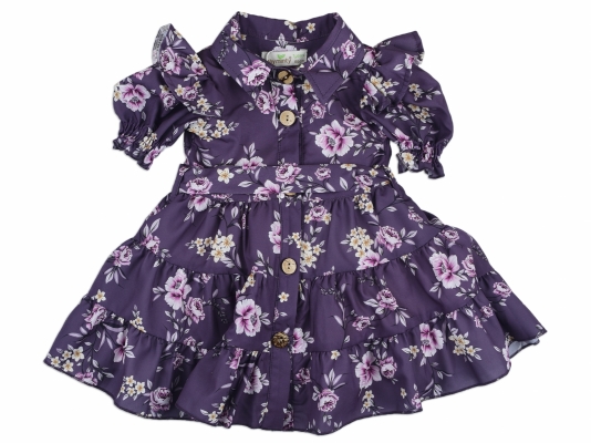 ÇİÇEKLİ YAKALI ELBİSE 1-4 YAŞ