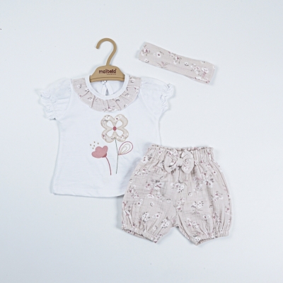 BUKET ÇİÇEK DESENLİ MÜSLİN ŞORTLU YAZLIK TAKIM