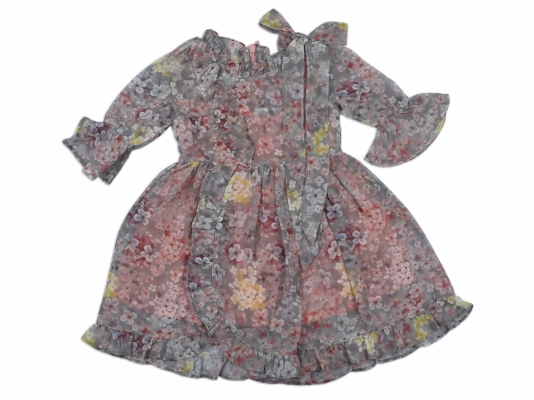 ÇITIR ÇİÇEKLİ FIRFIRLI ŞİFON ELBİSE