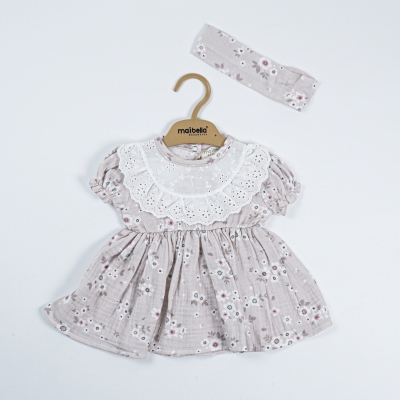 YAKASI FİSTOLU KISA KOLLU MİNİK ÇİÇEKLİ ELBİSE